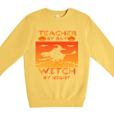 Retro Halloween Teacher By Day Witch By Night Meaningful Gift Premium Crewneck Sweatshirt