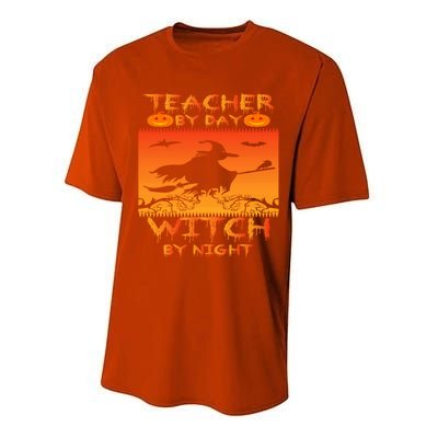 Retro Halloween Teacher By Day Witch By Night Meaningful Gift Performance Sprint T-Shirt