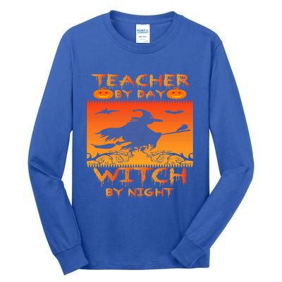 Retro Halloween Teacher By Day Witch By Night Meaningful Gift Tall Long Sleeve T-Shirt