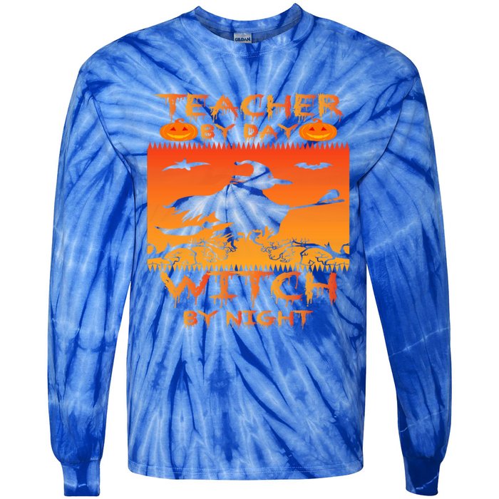 Retro Halloween Teacher By Day Witch By Night Meaningful Gift Tie-Dye Long Sleeve Shirt