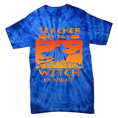 Retro Halloween Teacher By Day Witch By Night Meaningful Gift Tie-Dye T-Shirt