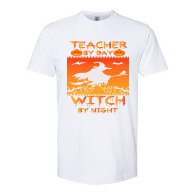 Retro Halloween Teacher By Day Witch By Night Meaningful Gift Softstyle CVC T-Shirt