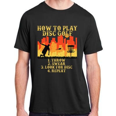 retro How To Play Disc Golf Player Flying Golfer Adult ChromaSoft Performance T-Shirt