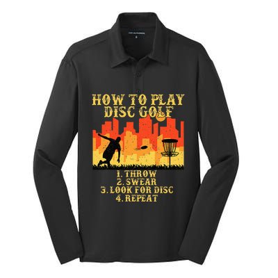 retro How To Play Disc Golf Player Flying Golfer Silk Touch Performance Long Sleeve Polo