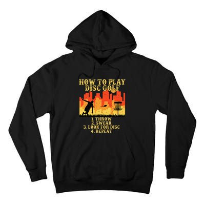 retro How To Play Disc Golf Player Flying Golfer Tall Hoodie