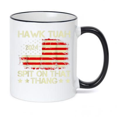 Retro Hawk Tuah 24 Spit On That Thang American Flag Gift 11oz Black Color Changing Mug