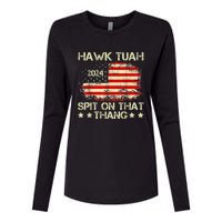 Retro Hawk Tuah 24 Spit On That Thang American Flag Gift Womens Cotton Relaxed Long Sleeve T-Shirt