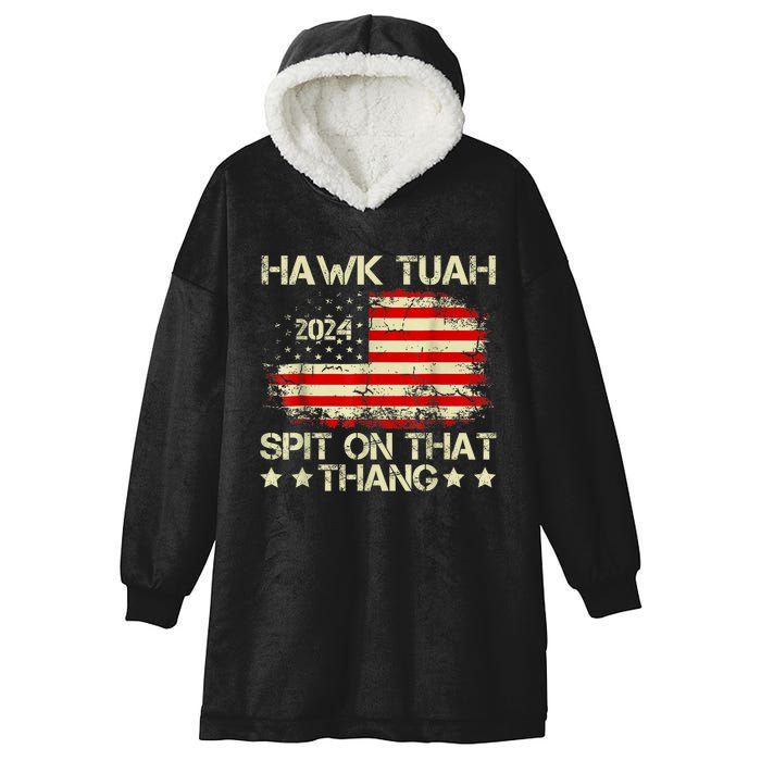 Retro Hawk Tuah 24 Spit On That Thang American Flag Gift Hooded Wearable Blanket