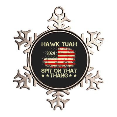 Retro Hawk Tuah 24 Spit On That Thang American Flag Gift Metallic Star Ornament