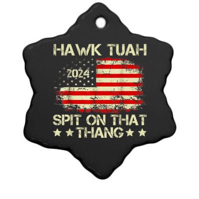 Retro Hawk Tuah 24 Spit On That Thang American Flag Gift Ceramic Star Ornament