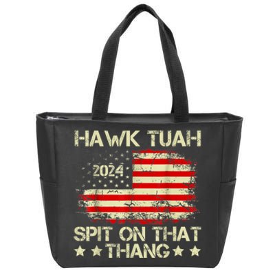 Retro Hawk Tuah 24 Spit On That Thang American Flag Gift Zip Tote Bag