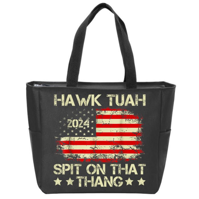 Retro Hawk Tuah 24 Spit On That Thang American Flag Gift Zip Tote Bag