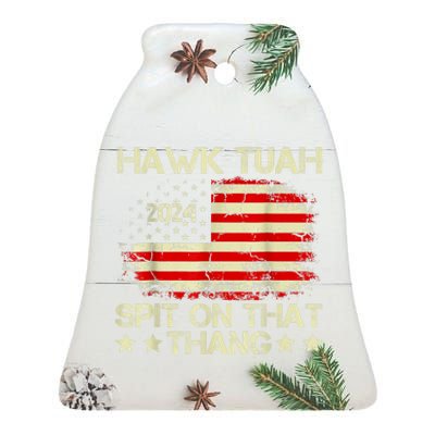 Retro Hawk Tuah 24 Spit On That Thang American Flag Gift Ceramic Bell Ornament