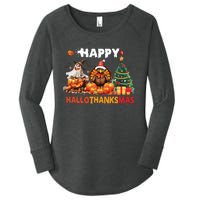 Retro Halloween Thanksgiving Christmas Happy Hallothanksmas Women's Perfect Tri Tunic Long Sleeve Shirt