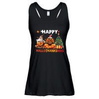 Retro Halloween Thanksgiving Christmas Happy Hallothanksmas Ladies Essential Flowy Tank