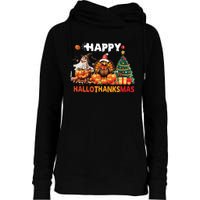 Retro Halloween Thanksgiving Christmas Happy Hallothanksmas Womens Funnel Neck Pullover Hood