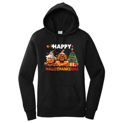 Retro Halloween Thanksgiving Christmas Happy Hallothanksmas Women's Pullover Hoodie