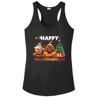 Retro Halloween Thanksgiving Christmas Happy Hallothanksmas Ladies PosiCharge Competitor Racerback Tank