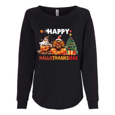 Retro Halloween Thanksgiving Christmas Happy Hallothanksmas Womens California Wash Sweatshirt