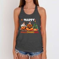 Retro Halloween Thanksgiving Christmas Happy Hallothanksmas Women's Knotted Racerback Tank