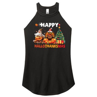 Retro Halloween Thanksgiving Christmas Happy Hallothanksmas Women's Perfect Tri Rocker Tank