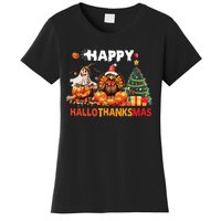 Retro Halloween Thanksgiving Christmas Happy Hallothanksmas Women's T-Shirt