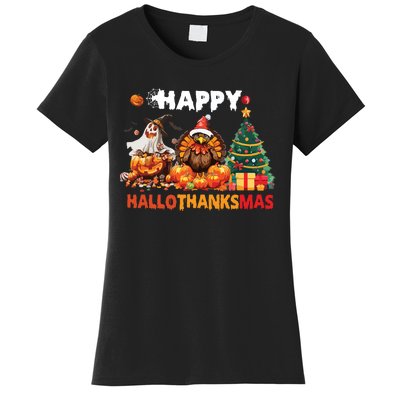 Retro Halloween Thanksgiving Christmas Happy Hallothanksmas Women's T-Shirt