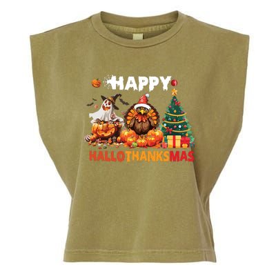 Retro Halloween Thanksgiving Christmas Happy Hallothanksmas Garment-Dyed Women's Muscle Tee