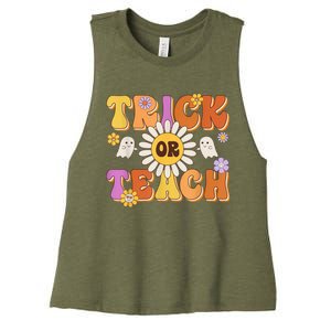 Retro Halloween Trick Or Teach Teacher Halloween Costume Women's Racerback Cropped Tank