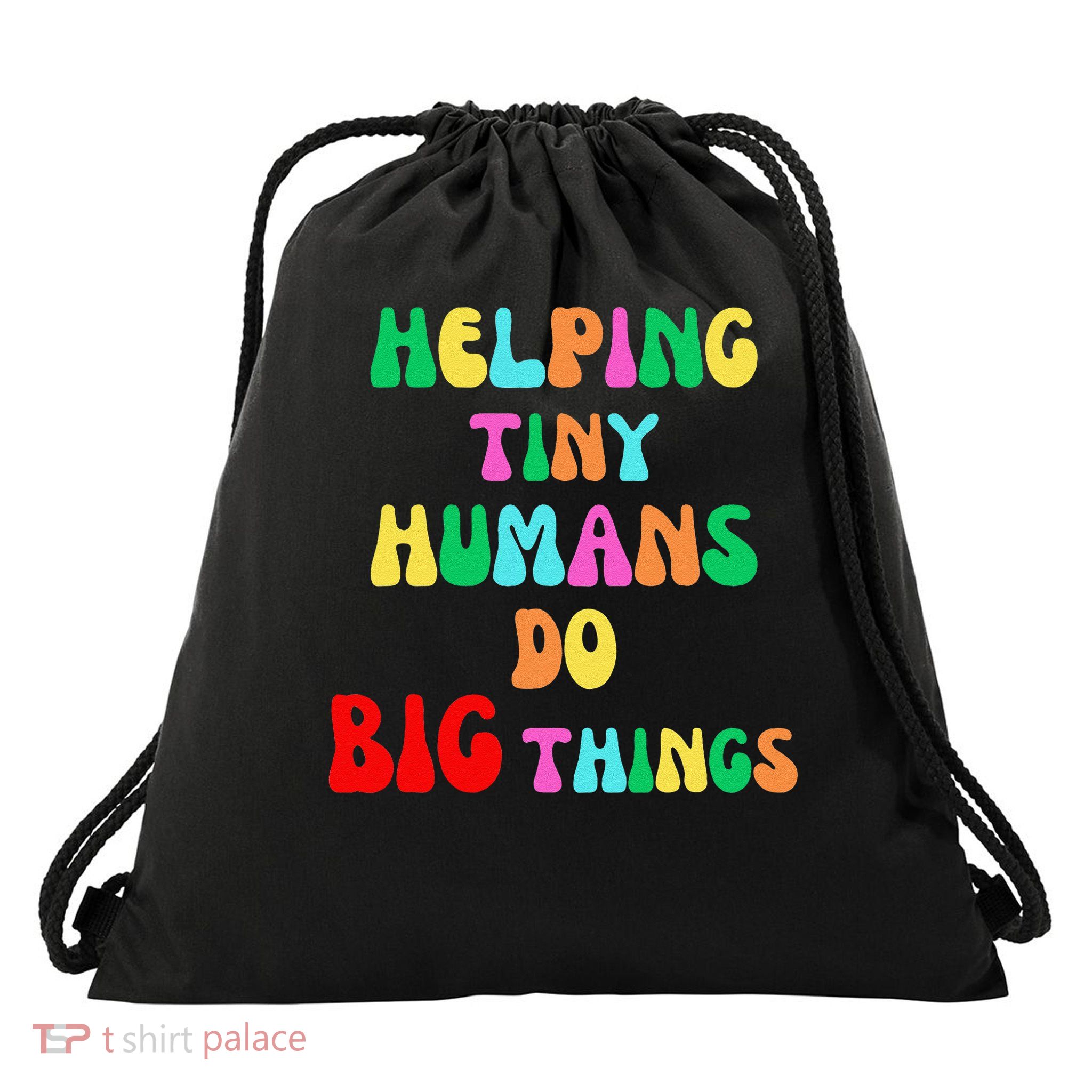 Retro Helping Tiny Humans Do Big Things Sped Funny Teacher Drawstring Bag