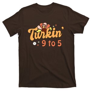 Retro Happy Thanksgiving Turkin 9 To 5 Thankful Turkey T-Shirt