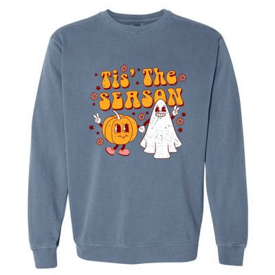 Retro Halloween Tis The Season Halloween Ghost Boy Girl Gift Garment-Dyed Sweatshirt