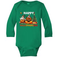 Retro Halloween Thanksgiving Christmas Happy Hallothanksmas Baby Long Sleeve Bodysuit