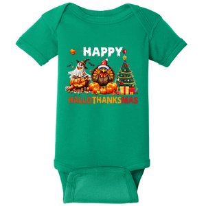 Retro Halloween Thanksgiving Christmas Happy Hallothanksmas Baby Bodysuit