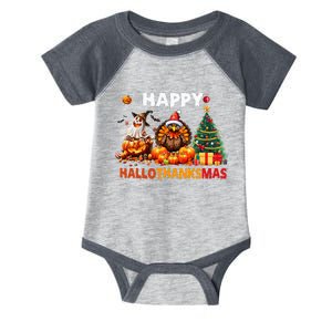 Retro Halloween Thanksgiving Christmas Happy Hallothanksmas Infant Baby Jersey Bodysuit