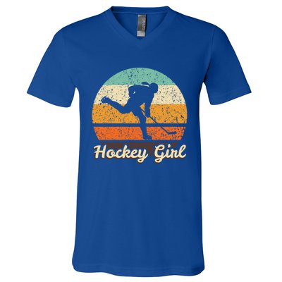 Retro Hockey Vintage Hockey Player Gift 90s Icehockey Gift V-Neck T-Shirt