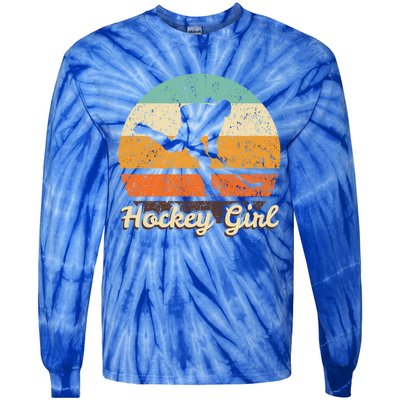 Retro Hockey Vintage Hockey Player Gift 90s Icehockey Gift Tie-Dye Long Sleeve Shirt