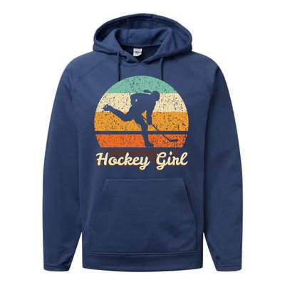 Retro Hockey Vintage Hockey Player Gift 90s Icehockey Gift Performance Fleece Hoodie