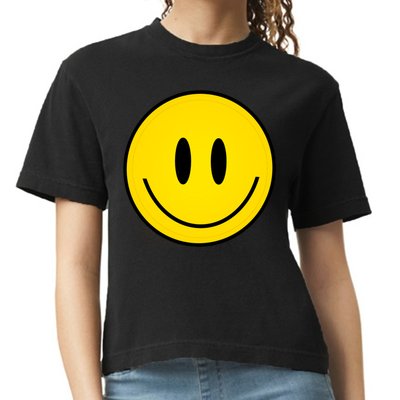 Retro Happy Vibe Smiley Face Happy Face Graphic Gift Comfort Colors Boxy T-Shirt