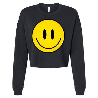 Retro Happy Vibe Smiley Face Happy Face Graphic Gift Cropped Pullover Crew