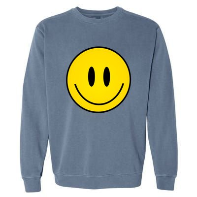 Retro Happy Vibe Smiley Face Happy Face Graphic Gift Garment-Dyed Sweatshirt