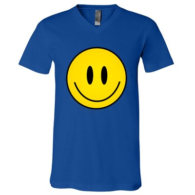 Retro Happy Vibe Smiley Face Happy Face Graphic Gift V-Neck T-Shirt