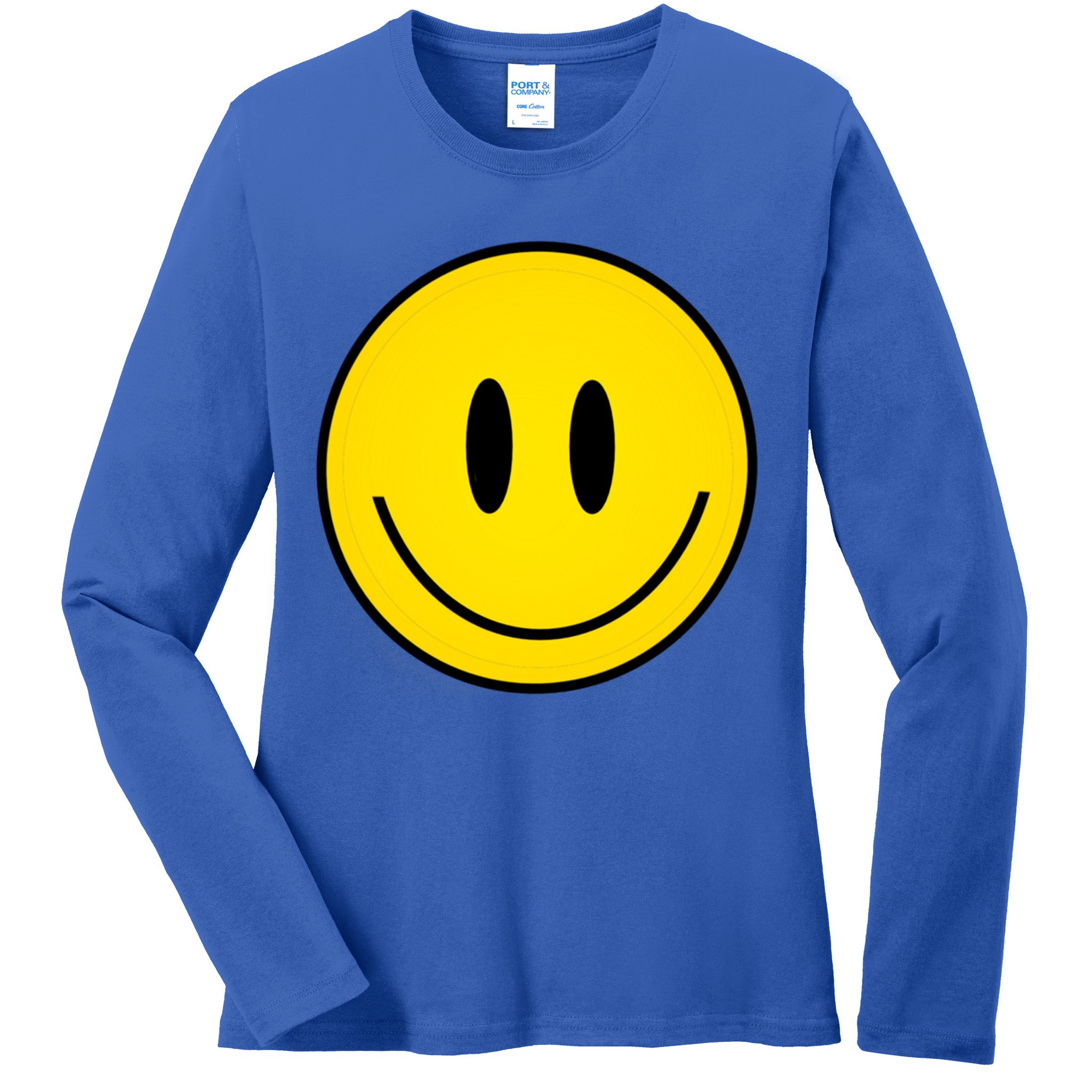 Retro Happy Vibe Smiley Face Happy Face Graphic Gift Ladies Long Sleeve Shirt