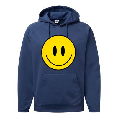 Retro Happy Vibe Smiley Face Happy Face Graphic Gift Performance Fleece Hoodie