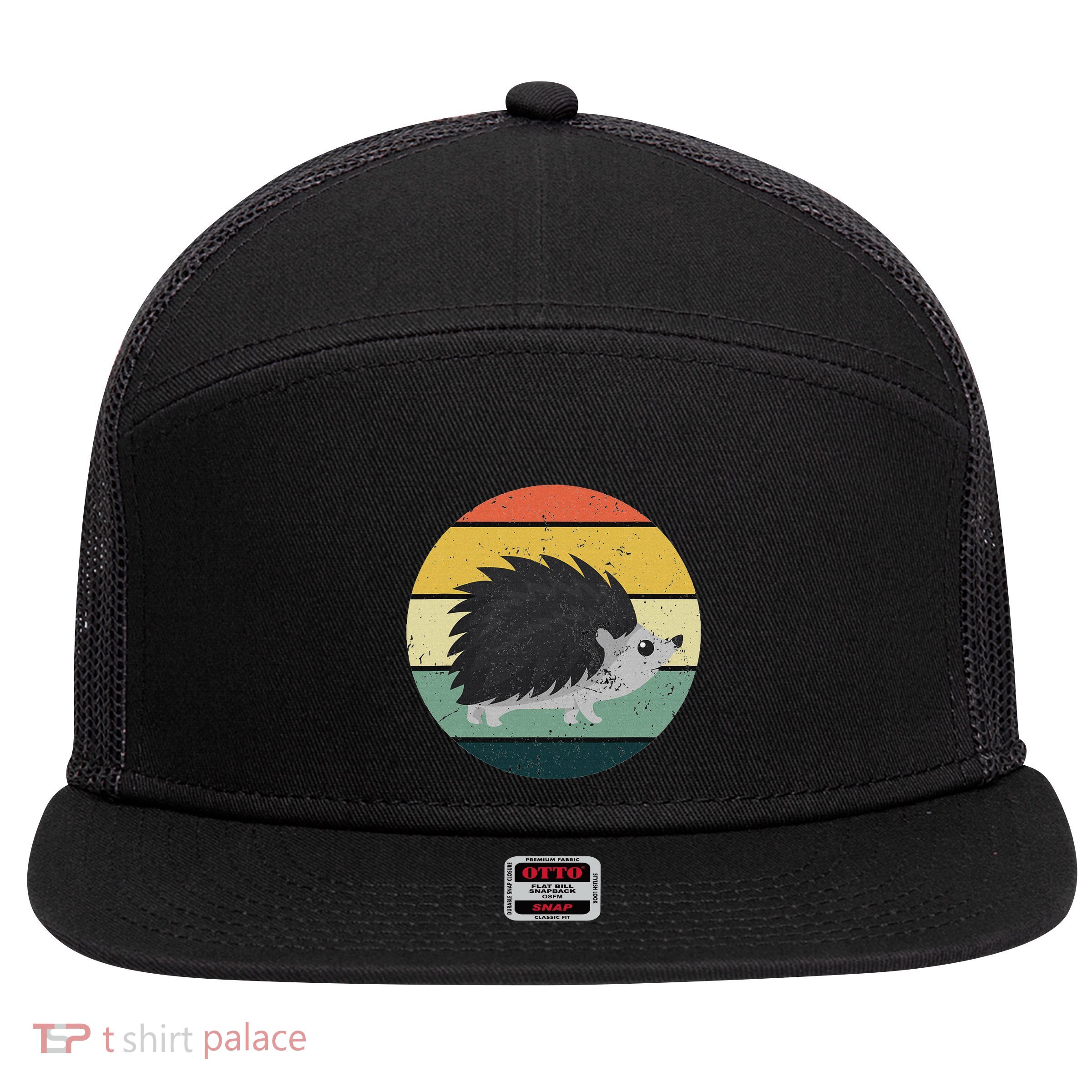 Retro Hedgehog Vintage Hedgehogs Cute Forest Animal Lover 7 Panel Mesh Trucker Snapback Hat