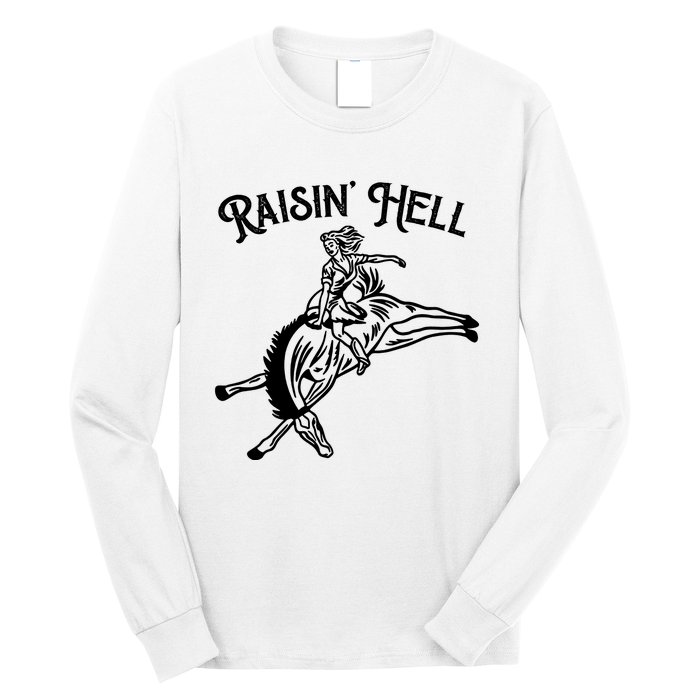 Raisin Hell Vintage Pinup Cowgirl Western Long Sleeve Shirt