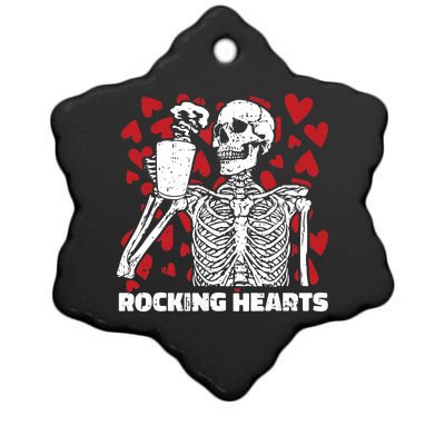 Rocking Hearts Valentines Day Funny Skeleton Drinking Coffee Ceramic Star Ornament