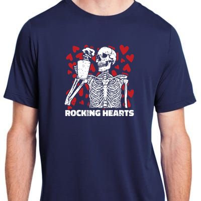 Rocking Hearts Valentines Day Funny Skeleton Drinking Coffee Adult ChromaSoft Performance T-Shirt