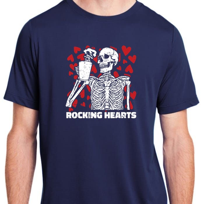 Rocking Hearts Valentines Day Funny Skeleton Drinking Coffee Adult ChromaSoft Performance T-Shirt