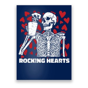 Rocking Hearts Valentines Day Funny Skeleton Drinking Coffee Poster